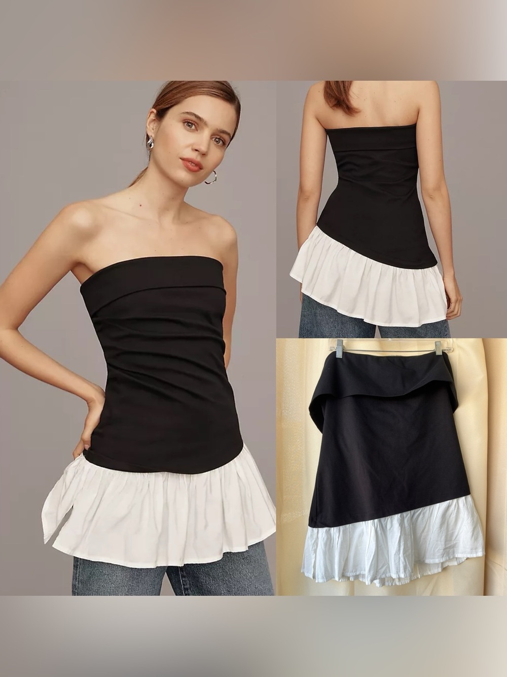 NWT Maeve Anthropologie Asymmetrical Tube Top Strapless Ruffle Size XL